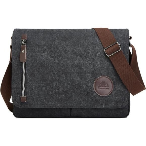 Canvas Messenger Bag Laptop Bag Crossbody Shoulder Bag Work Travel School Bag Me - Picture 1 of 7